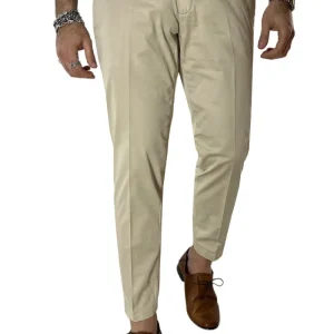 Pantalone uomo beige in Cotone  tasca america leggermente elastico estivo