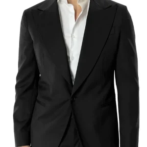 Giacca uomo monopetto nera rever a lancia in fresco lana 100% Vitale Barberis Canonico