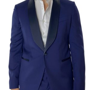 Abito smoking da uomo monopetto royal blu rever a scialle blu in fresco lana 100% Vitale Barberis Canonico