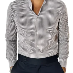 Camicia Uomo riga larga 100% cotone collo semi francese Regular Fit made in italy Casual e Elegante