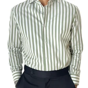 Camicia Uomo Righe Larghe regular fit 100% cotone Collo semi francese Made In Italy