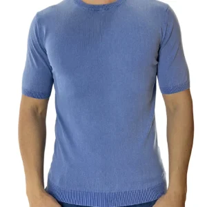 Maglioncino girocollo da uomo in cotone 100% Stone wash Maniche corte made in Italy