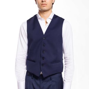 Gilet uomo monopetto royal blu da cerimonia in fresco lana slim fit Vitale Barberis Canonico