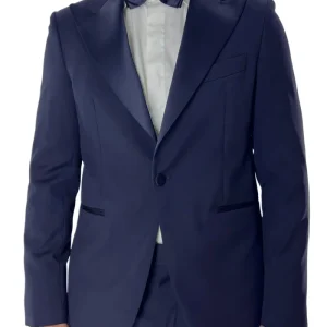 Abito smoking da uomo monopetto blu navy rever a Lancia blu in fresco lana 100% Vitale Barberis Canonico