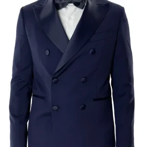 Abito smoking da uomo Doppiopetto blu navy rever a Lancia blu in fresco lana 100% Vitale Barberis Canonico