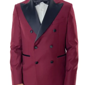 Abito smoking da uomo Doppiopetto bordeaux rever a Lancia nero in fresco lana 100% Vitale Barberis Canonico