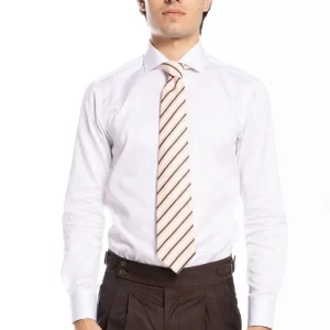 Cravatta uomo beige fantasia righe diagonali da cerimonia elegante 9cm