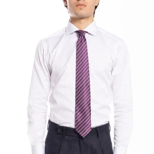 Cravatta uomo viola fantasia riga diagonale misura 8cm da cerimonia elegante