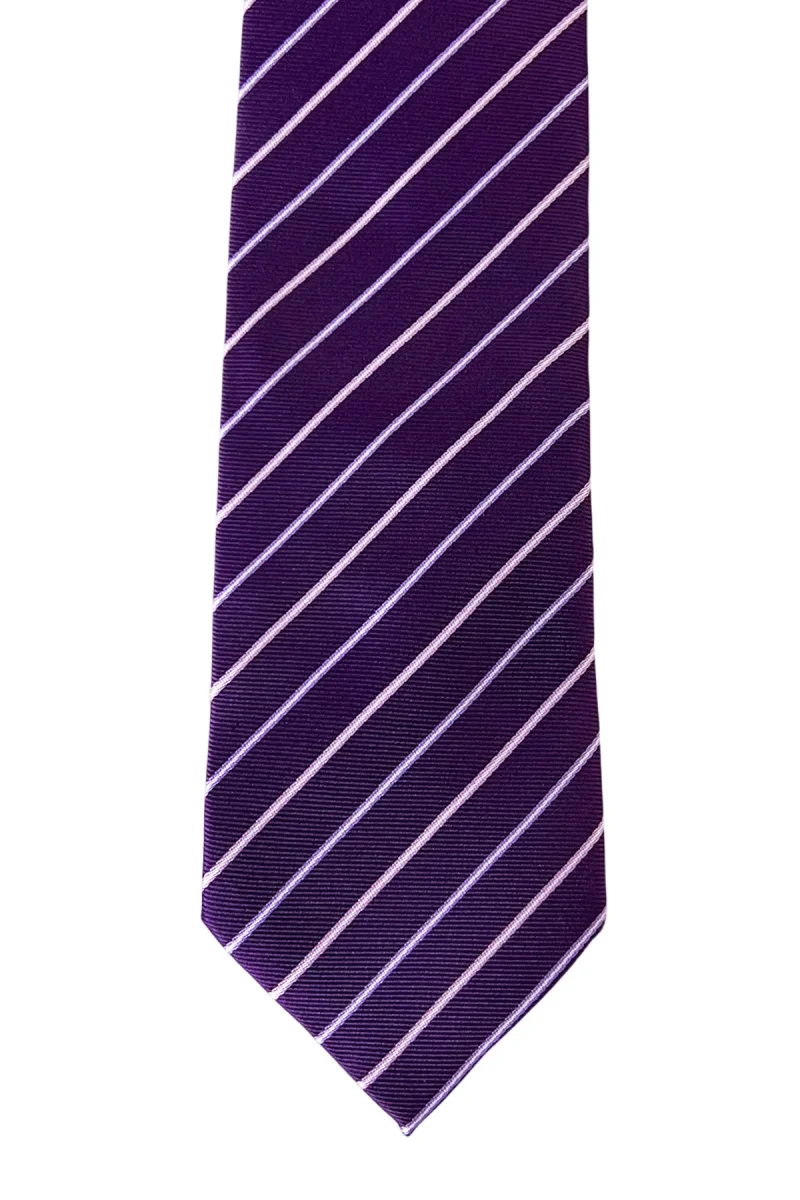 Cravatta uomo viola fantasia riga diagonale misura 8cm da cerimonia elegante - immagine 3