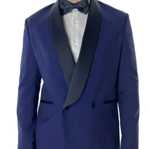Abito smoking da uomo Doppiopetto royal blu rever a scialle blu in fresco lana 100% Vitale Barberis Canonico