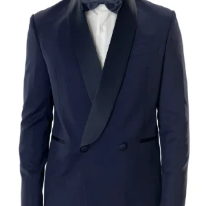 Abito smoking da uomo Doppiopetto blu navy rever a scialle blu in fresco lana 100% Vitale Barberis Canonico