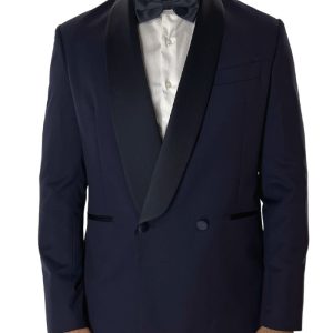 Abito smoking da uomo Doppiopetto blu nido d’ape rever a scialle blu in fresco lana 100% Vitale Barberis Canonico