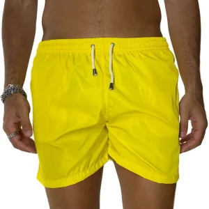 Costume da mare uomo giallo tinta unita con tasche laterali a filo e laccio regolabile