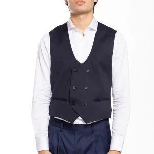 Gilet uomo doppiopetto navy blu da cerimonia in fresco lana slim fit tessuto Vitale Barberis Canonico