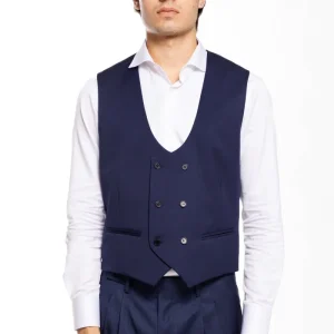 Gilet uomo doppiopetto royal blu da cerimonia in fresco lana slim fit tessuto Vitale Barberis Canonico