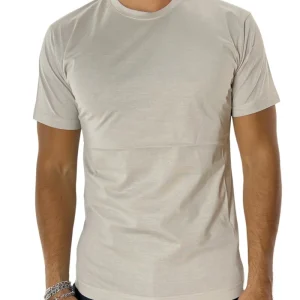 T-shirt da uomo beige in cotone 100%  Filo di scozia slim fit tinta unita Made In Italy