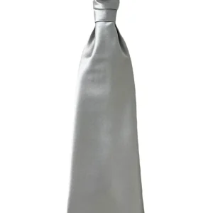 Plastron uomo Grigio 12cm da sposo elegante tinta unita effetto seta con spilla inclusa