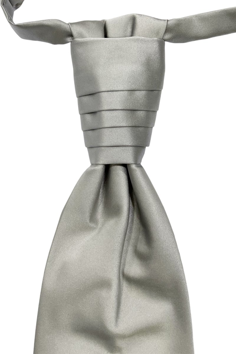 Plastron uomo Grigio 12cm da sposo elegante tinta unita in seta - immagine 3