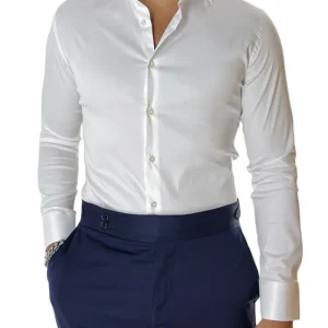 Camicia Uomo extra slim fit cotone Elastico Collo semi francese tinta unita sartoriale