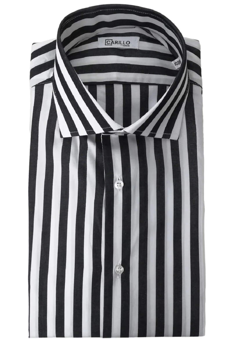 Camicia Uomo Righe Larghe extra slim fit 100% cotone Collo semi francese Made In Italy - immagine 8