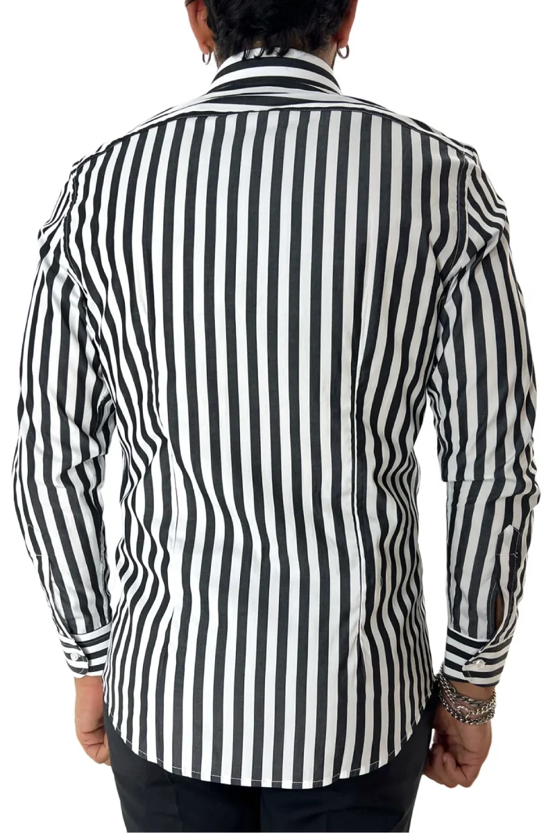 Camicia Uomo Righe Larghe extra slim fit 100% cotone Collo semi francese Made In Italy - immagine 5