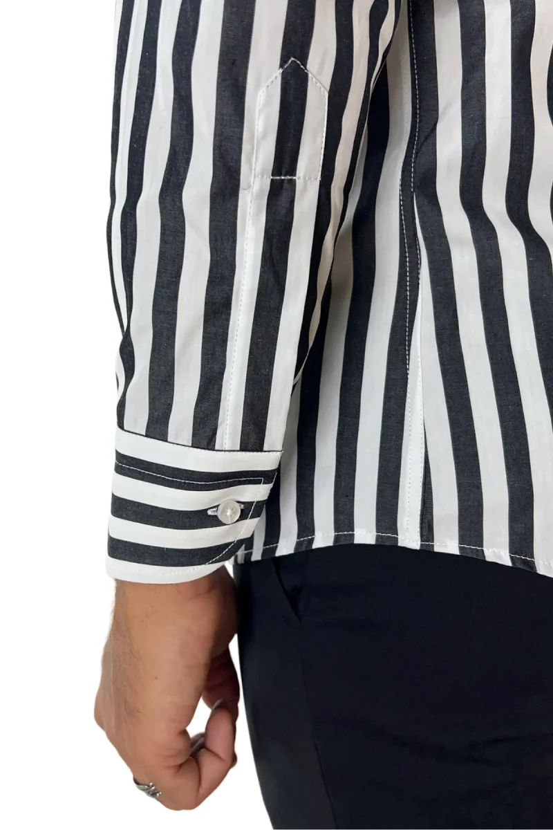 Camicia Uomo Righe Larghe extra slim fit 100% cotone Collo semi francese Made In Italy - immagine 7