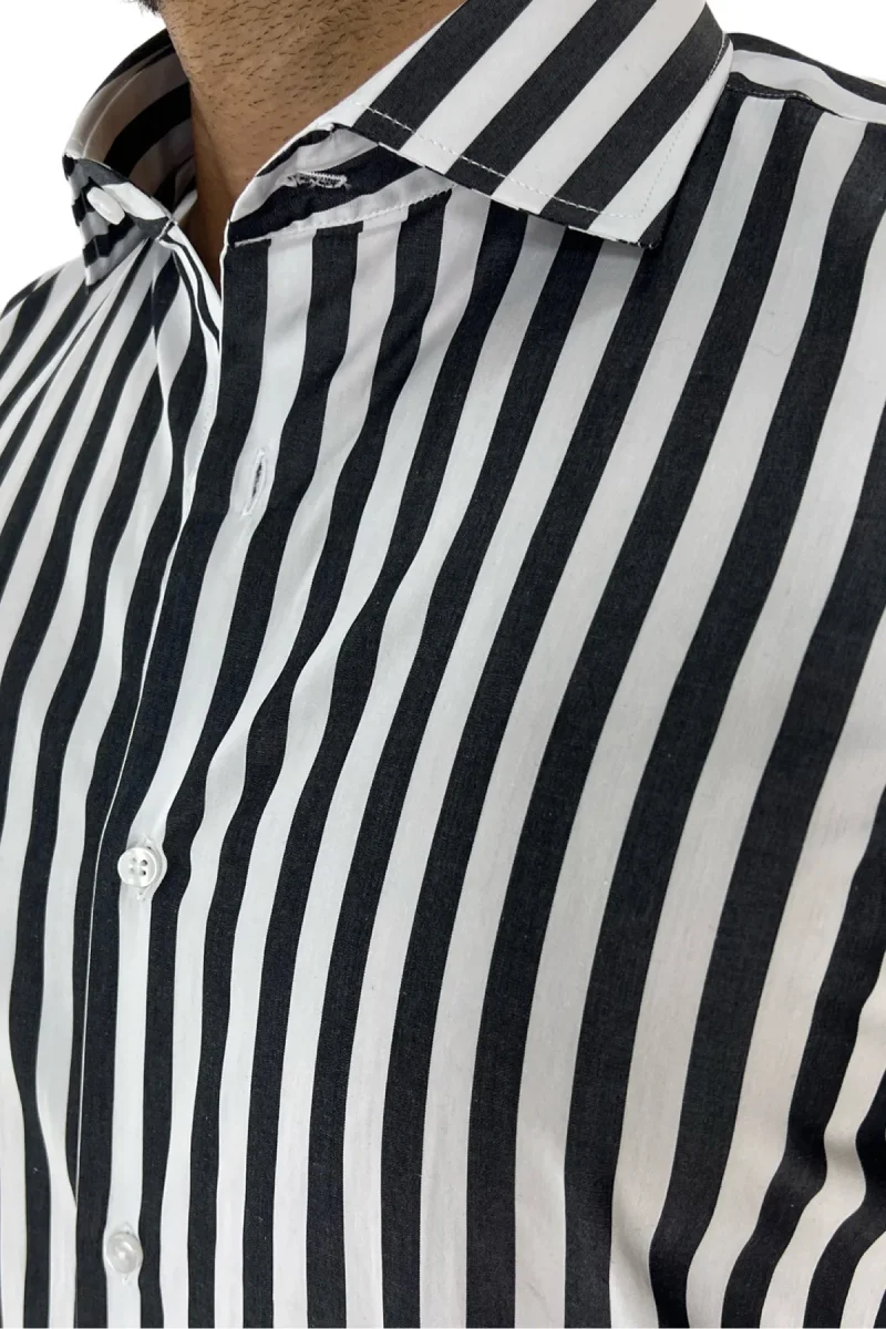 Camicia Uomo Righe Larghe extra slim fit 100% cotone Collo semi francese Made In Italy - immagine 6