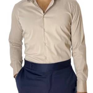 Camicia Uomo extra Slim fit cotone Elastico Collo semi francese tinta unita