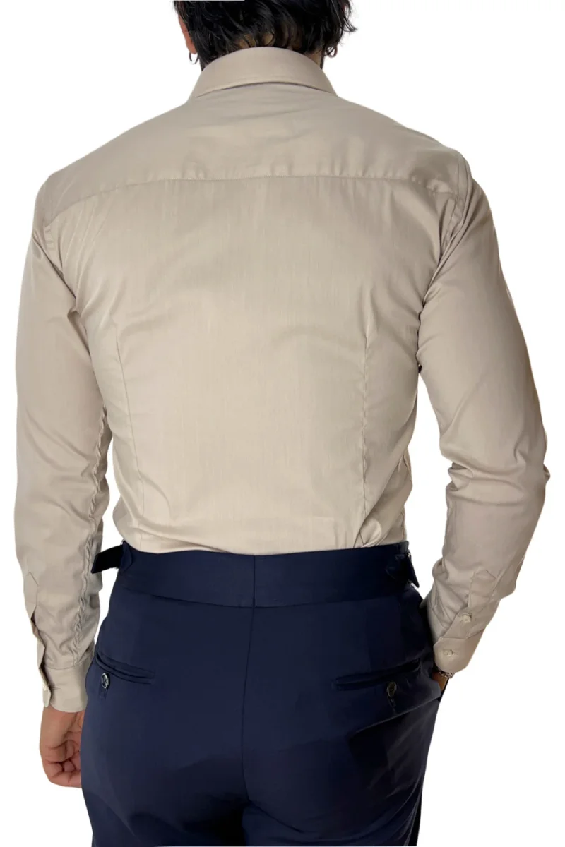 Camicia Uomo extra Slim fit cotone Elastico Collo semi francese tinta unita - immagine 5