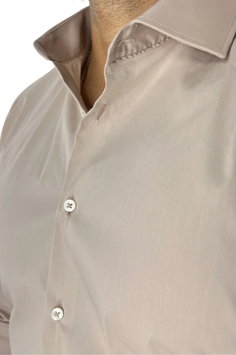 Camicia Uomo extra Slim fit cotone Elastico Collo semi francese tinta unita - immagine 6