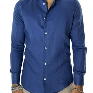 Camicia Uomo extra Slm fit 100% lino Collo semi francese tinta unita