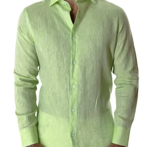 Camicia Uomo extra Slm fit 100% lino effetto melange Collo semi francese tinta unita