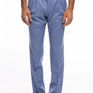 Pantalone uomo celeste vita alta doppia pinces in fresco lana super 120’s Holland & Sherry