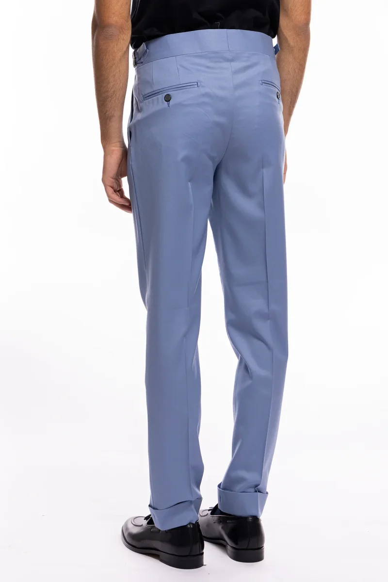 Pantalone uomo celeste vita alta doppia pinces in fresco lana super 120’s Holland & Sherry - immagine 5