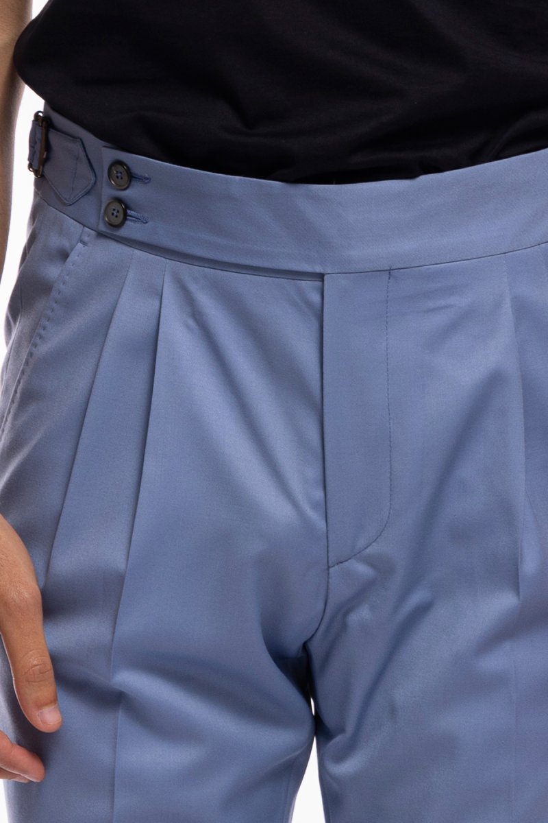 Pantalone uomo celeste vita alta doppia pinces in fresco lana super 120’s Holland & Sherry - immagine 6