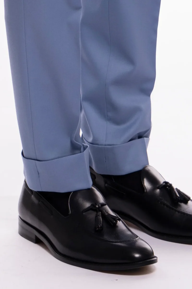 Pantalone uomo celeste vita alta doppia pinces in fresco lana super 120’s Holland & Sherry - immagine 7