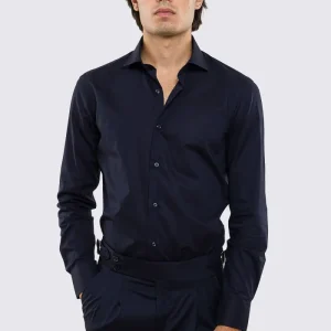 Camicia Uomo Slim fit 100% cotone morbido Collo semi francese tinta unita