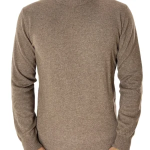 Maglione uomo Collo Alto fango in misto cashmere slim fit made in italy