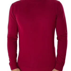 Maglione collo alto uomo rosso in lana merinos slim fit made in italy tinta unita