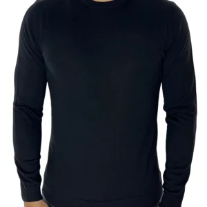 Maglioncino da uomo girocollo nero in lana merinos slim fit made in italy tinta unita