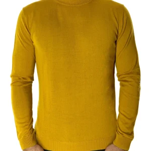 Maglione collo alto uomo senape in lana merinos slim fit made in italy tinta unita