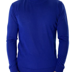 Maglione collo alto uomo royal blu in lana merinos slim fit made in italy tinta unita