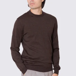 Maglioncino da uomo girocollo moro in lana merinos slim fit made in italy tinta unita