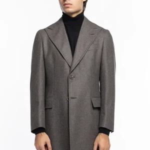 Cappotto uomo grigio monopetto in lana Vitale Barberis Canonico rever largo
