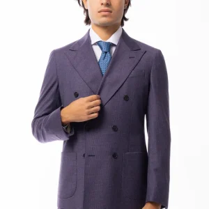 Giacca uomo Doppiopetto Viola fantasia pied de poule in lana flanella sartoriale slim fit rever largo