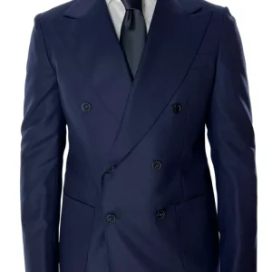Abito uomo Doppiopetto navy blu in lana Flanella Vitale Barberis Canonico slim fit rever largo sartoriale