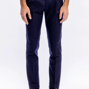 Pantalone uomo navy blu vita alta tasca america in lana flanella con doppia pinces Vitale Barberis Canonico