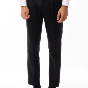 Pantalone uomo nero vita alta tasca america in lana flanella con doppia pinces Vitale Barberis Canonico