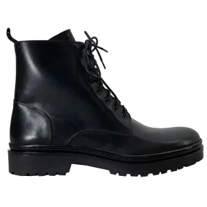 Anfibi da uomo neri in vera pelle con cerniera laterale suola a carrarmato made in italy