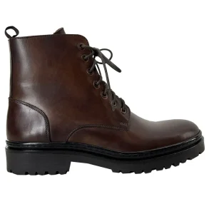 Anfibi da uomo marroni in vera pelle con cerniera laterale suola a carrarmato made in italy